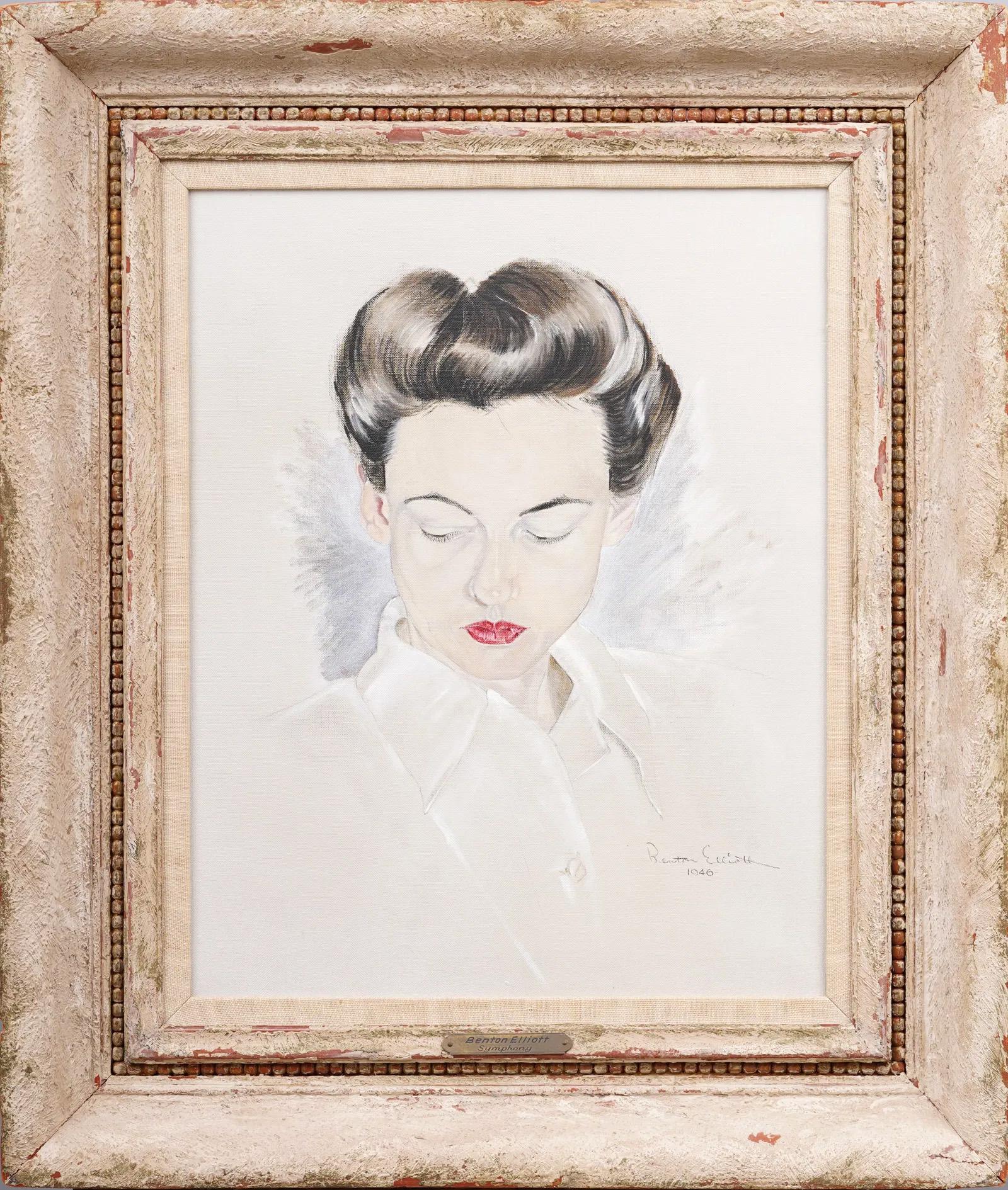 Antique American Realist Art Deco Framed Signed Young Woman Portrait Painting 1