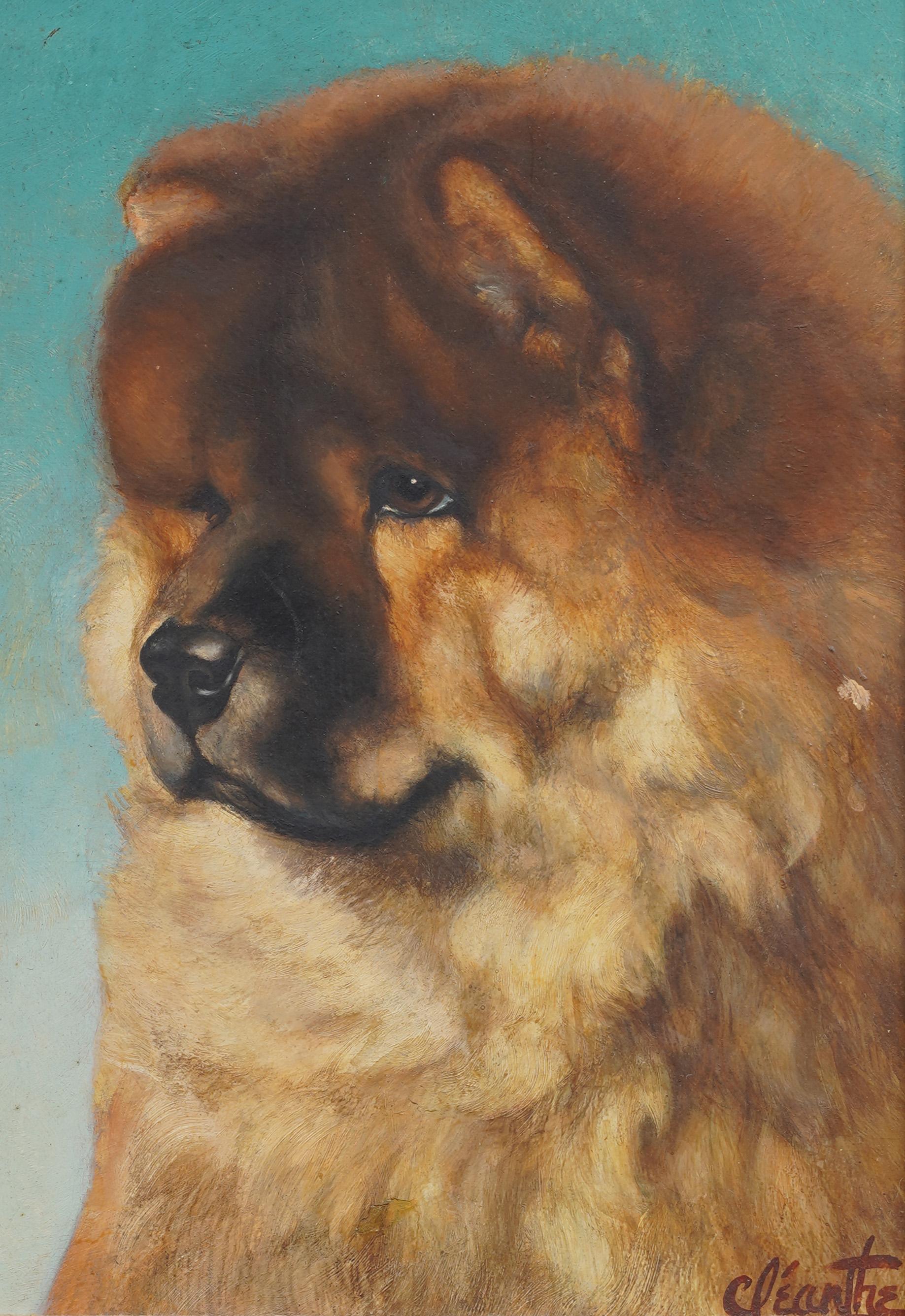 Antique American Realist Chow Chow Dog Portrait Framed Signed Oil Painting For Sale 1