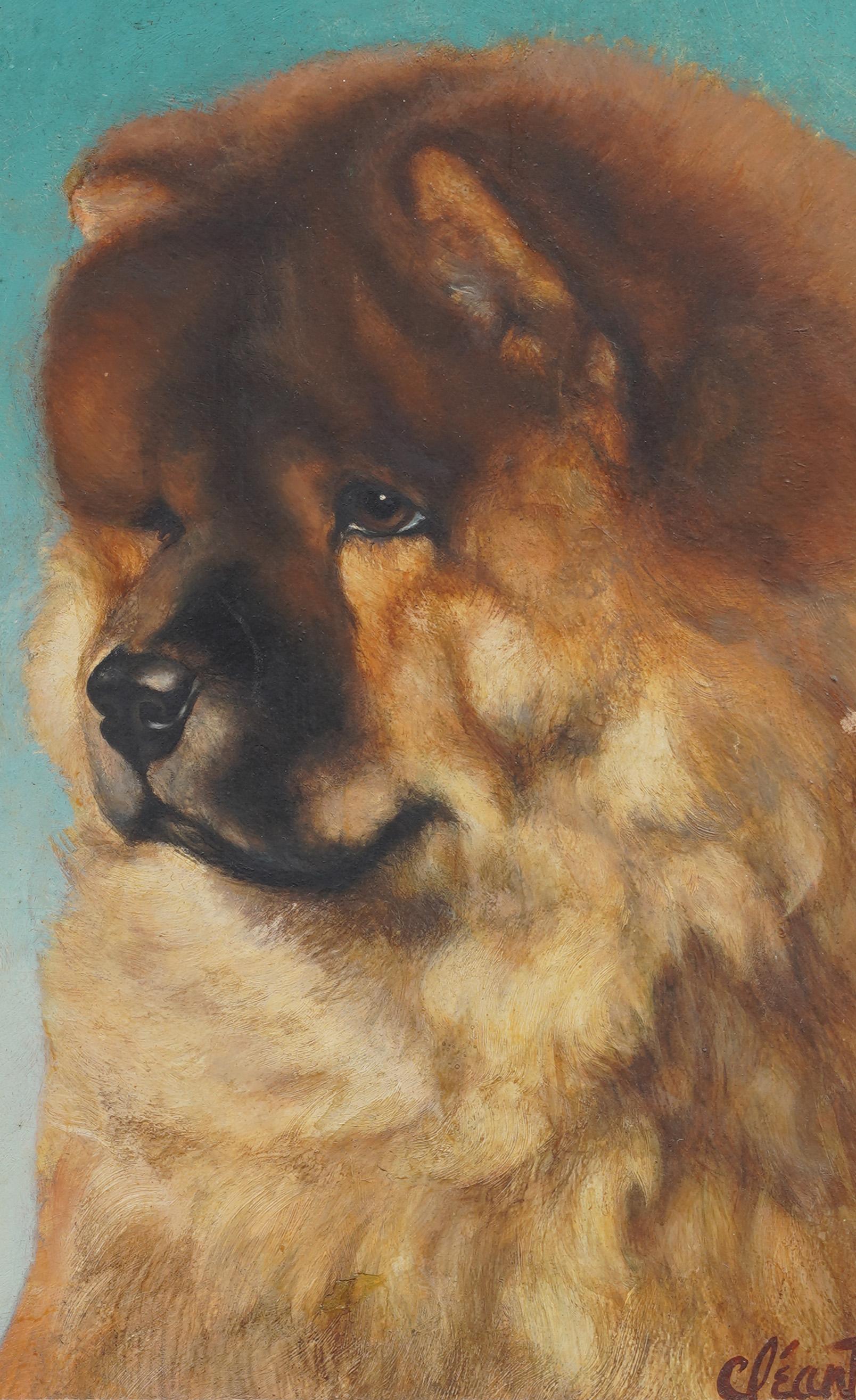 Antique American Realist Chow Chow Dog Portrait Framed Signed Oil Painting For Sale 2