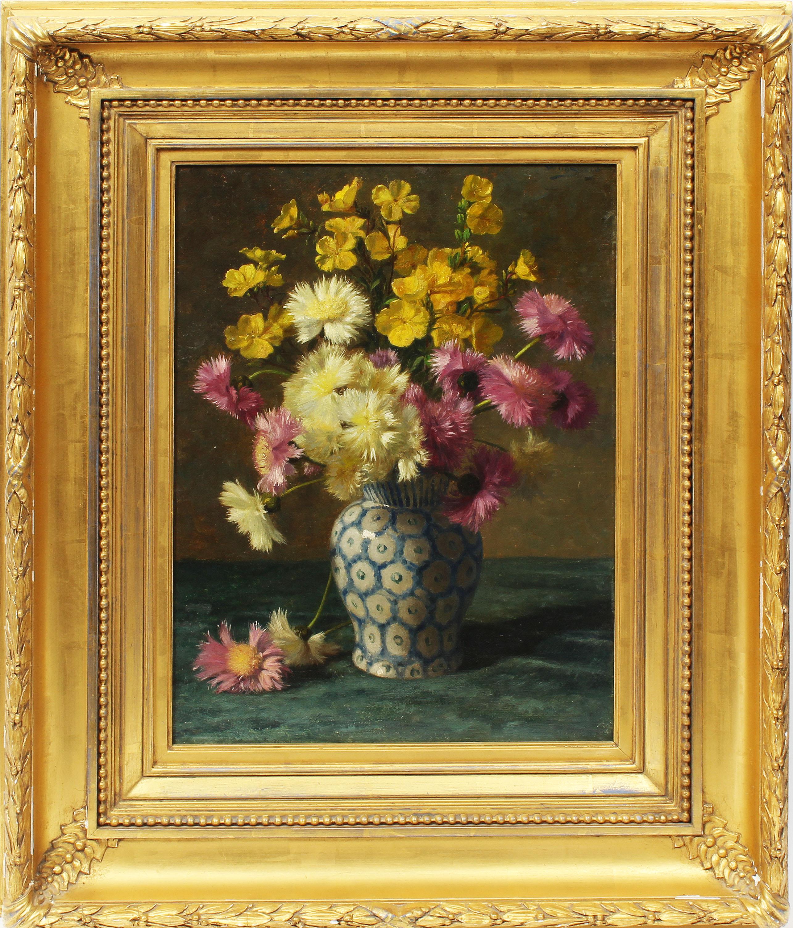 Unknown Interior Painting - Antique American Realist Flower Still Life Signed Exceptional Rare Oil Painting