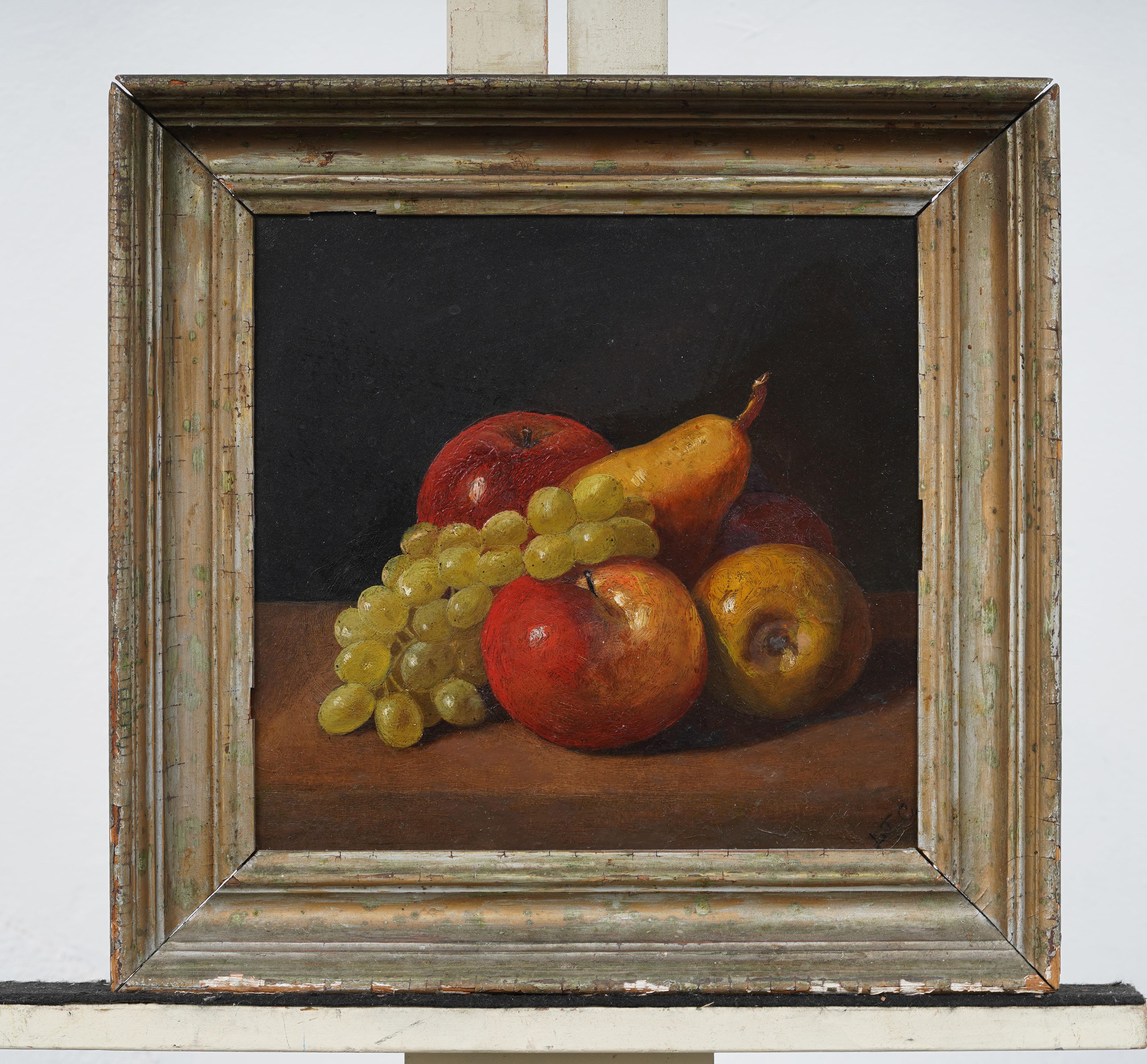 Antike amerikanische Realist Obst Stillleben gerahmt Monogrammed 19. (Realismus), Painting, von Unknown