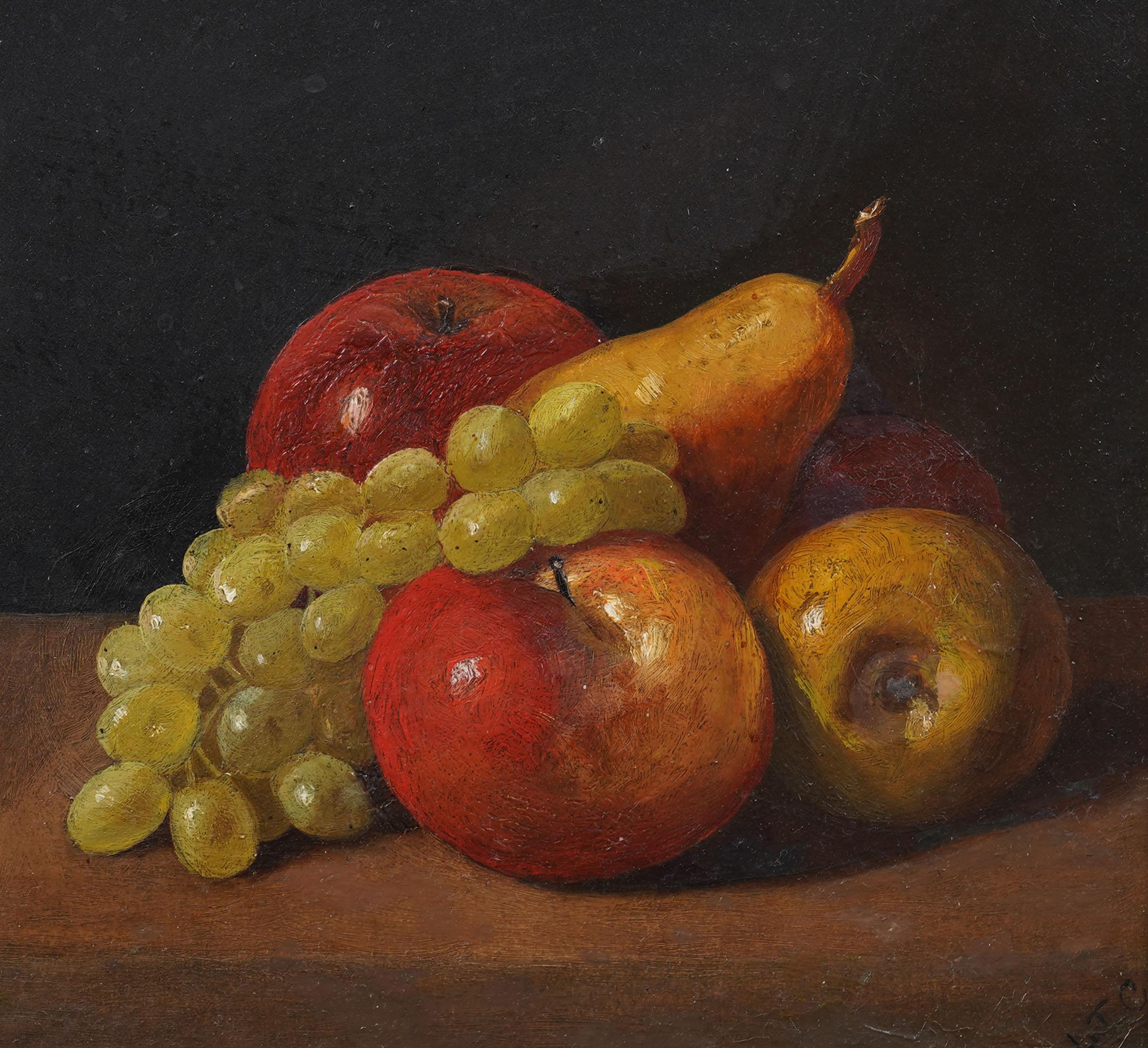 Antikes amerikanisches realistisches Ölgemälde mit Stillleben. Öl auf Karton. Unterschrieben.  Gerahmt. Hübsch gerahmt in Goldholzleisten der Zeit.  Ausgezeichneter Zustand, bereit zum Aufhängen und Genießen. 