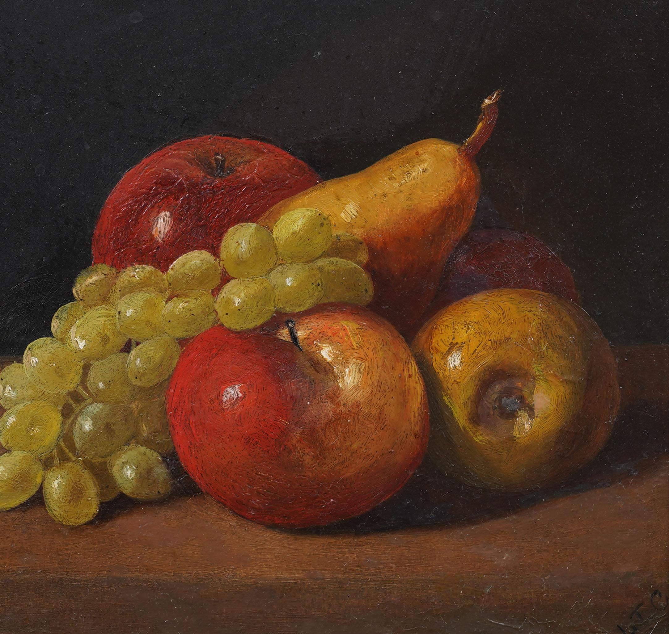 Antike amerikanische Realist Obst Stillleben gerahmt Monogrammed 19. im Angebot 1