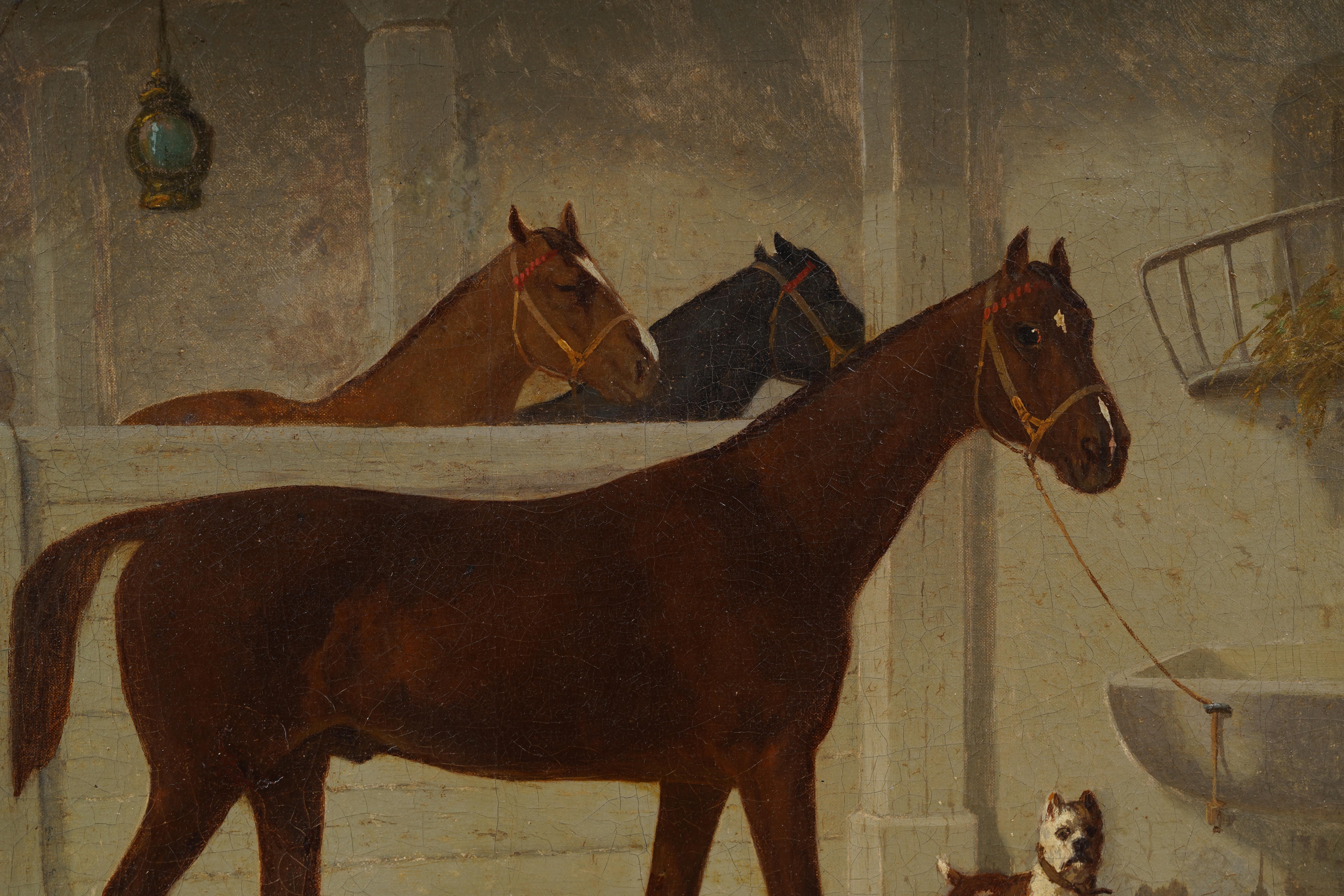 Antique American Realist Horse Portrait Barn Interior Equestrian Framed Painting 4