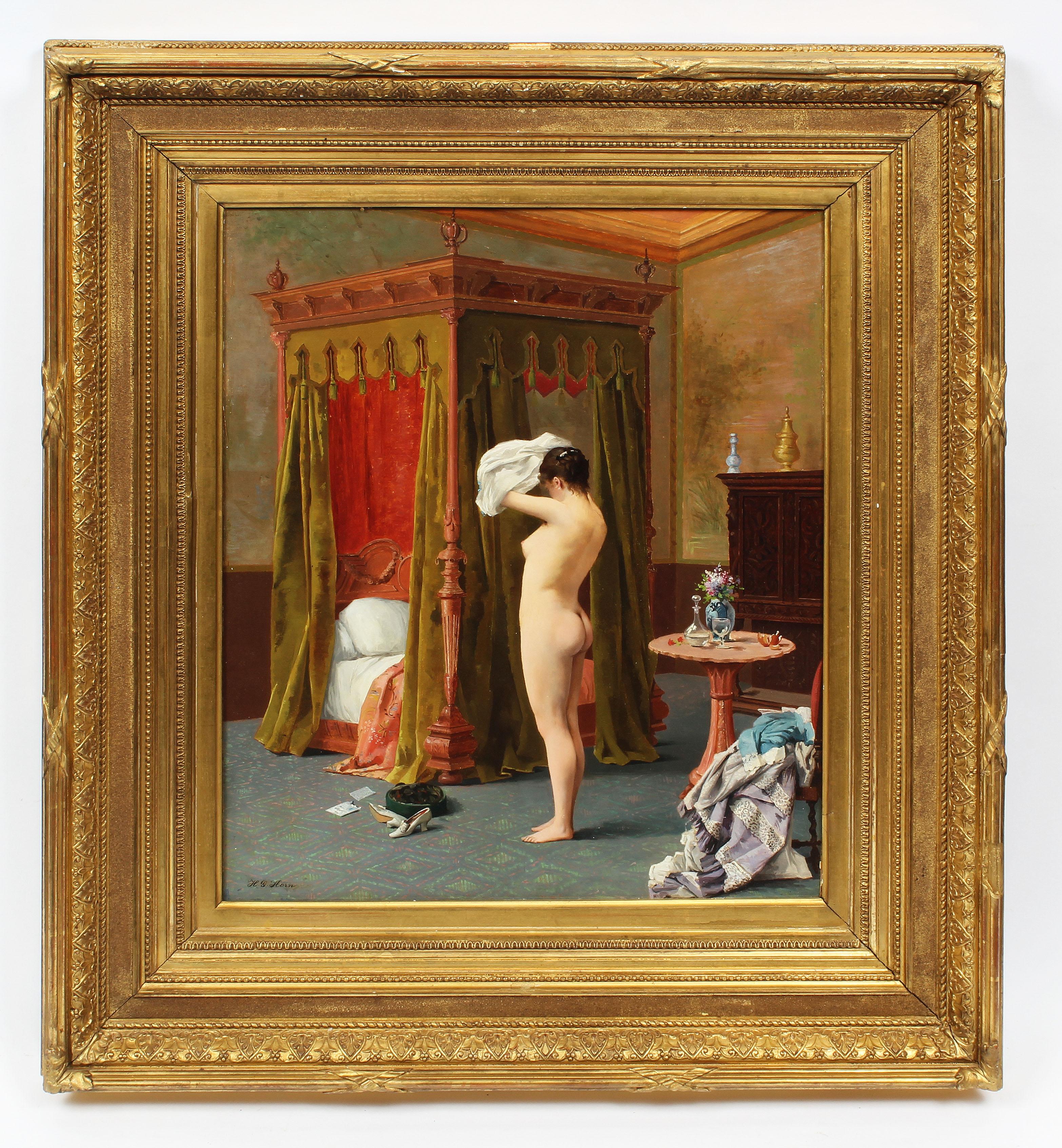 Antique American Realist Museum Quality Nude Interior Orientalist Oil Painting - Brown Nude Painting by Unknown