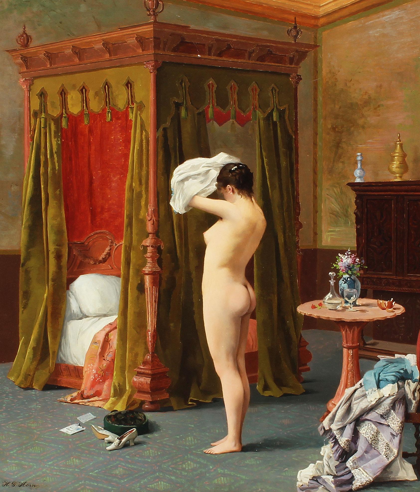 Antique American Realist Museum Quality Nude Interior Orientalist Oil Painting 1