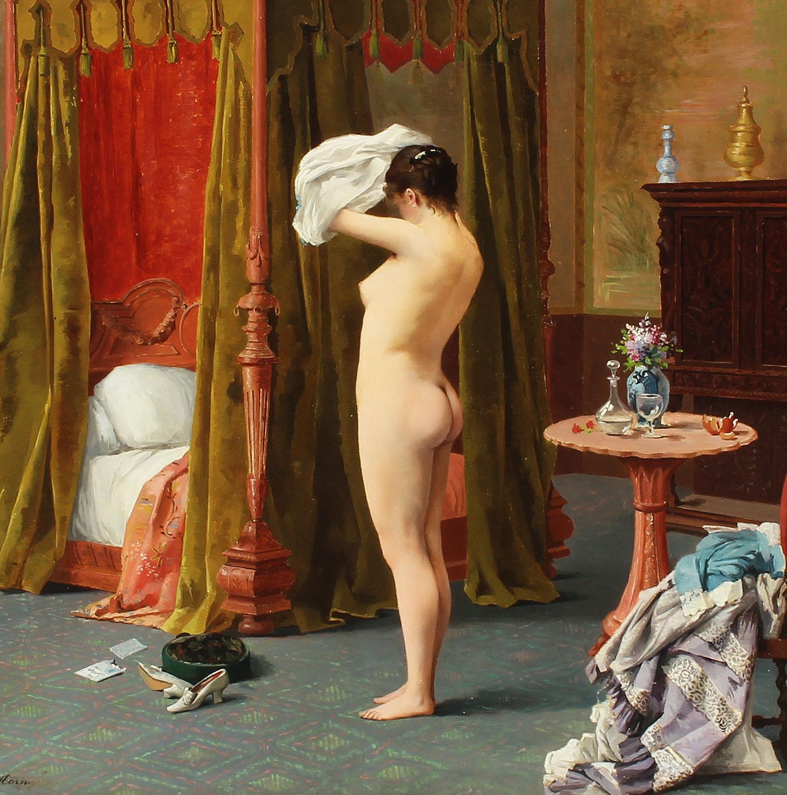 Antique American Realist Museum Quality Nude Interior Orientalist Oil Painting 2