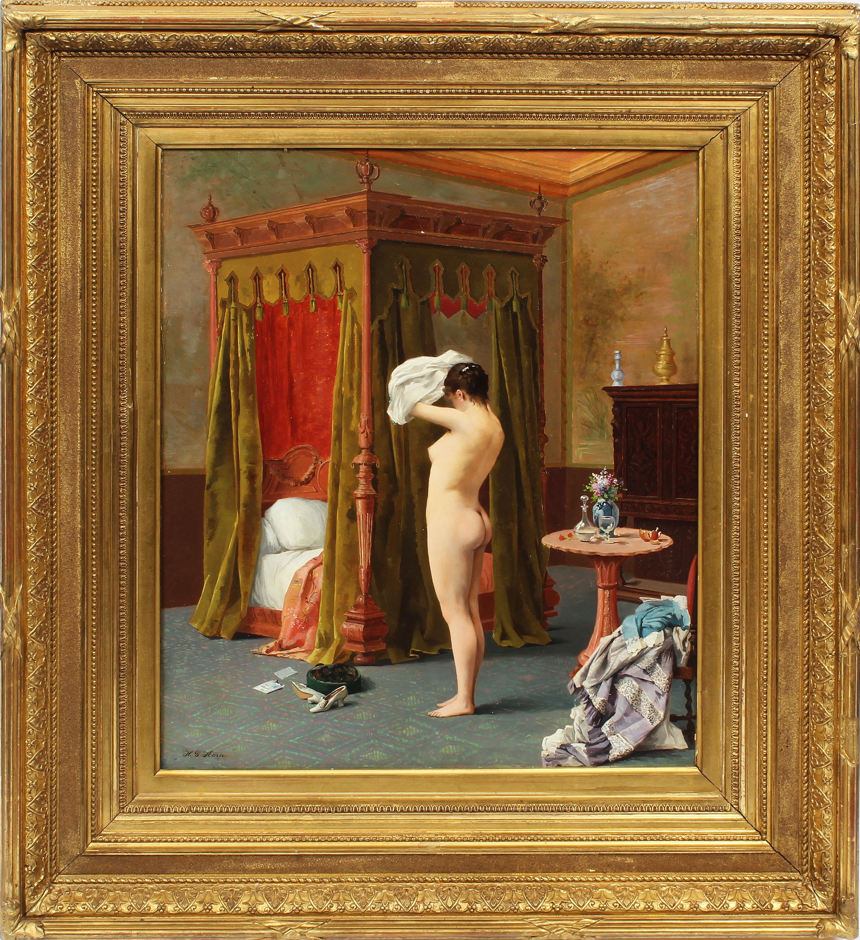 Unknown Nude Painting - Antique American Realist Museum Quality Nude Interior Orientalist Oil Painting