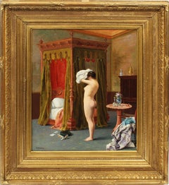 Antique American Realist Museum Quality Nude Interior Orientalist Oil Painting