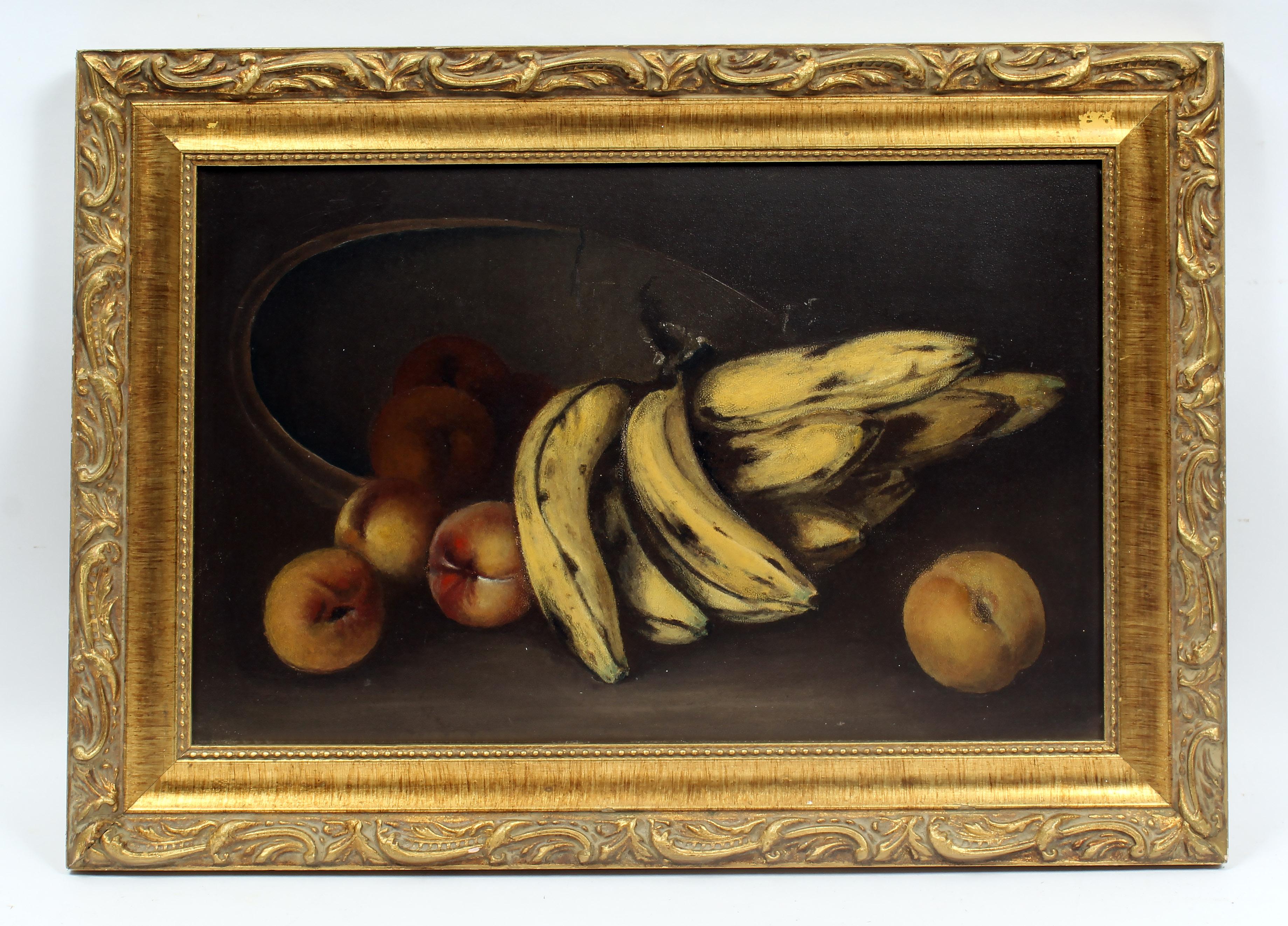 Unknown Still-Life Painting - Antique American Realist Still Life Oil Painting Bananas 19th Century Framed