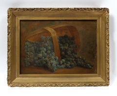 Antique American Realist Still Life Painting Grapes Basket Original Frame 1890 