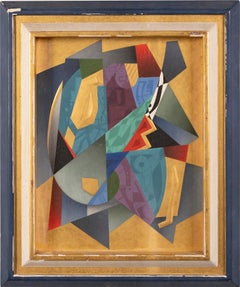 Antique American School 1930s NYC Surrealist Abstract Gold Gilt Oil Painting