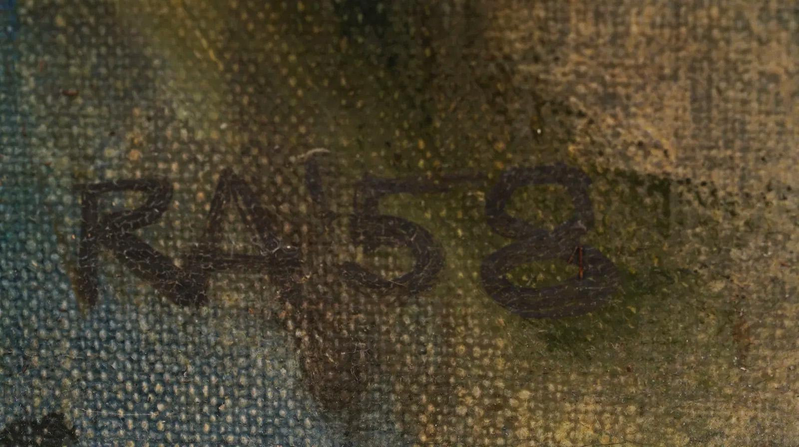 Antico dipinto espressionista astratto incorniciato della Scuola Americana del 1958, con monogramma in vendita 1