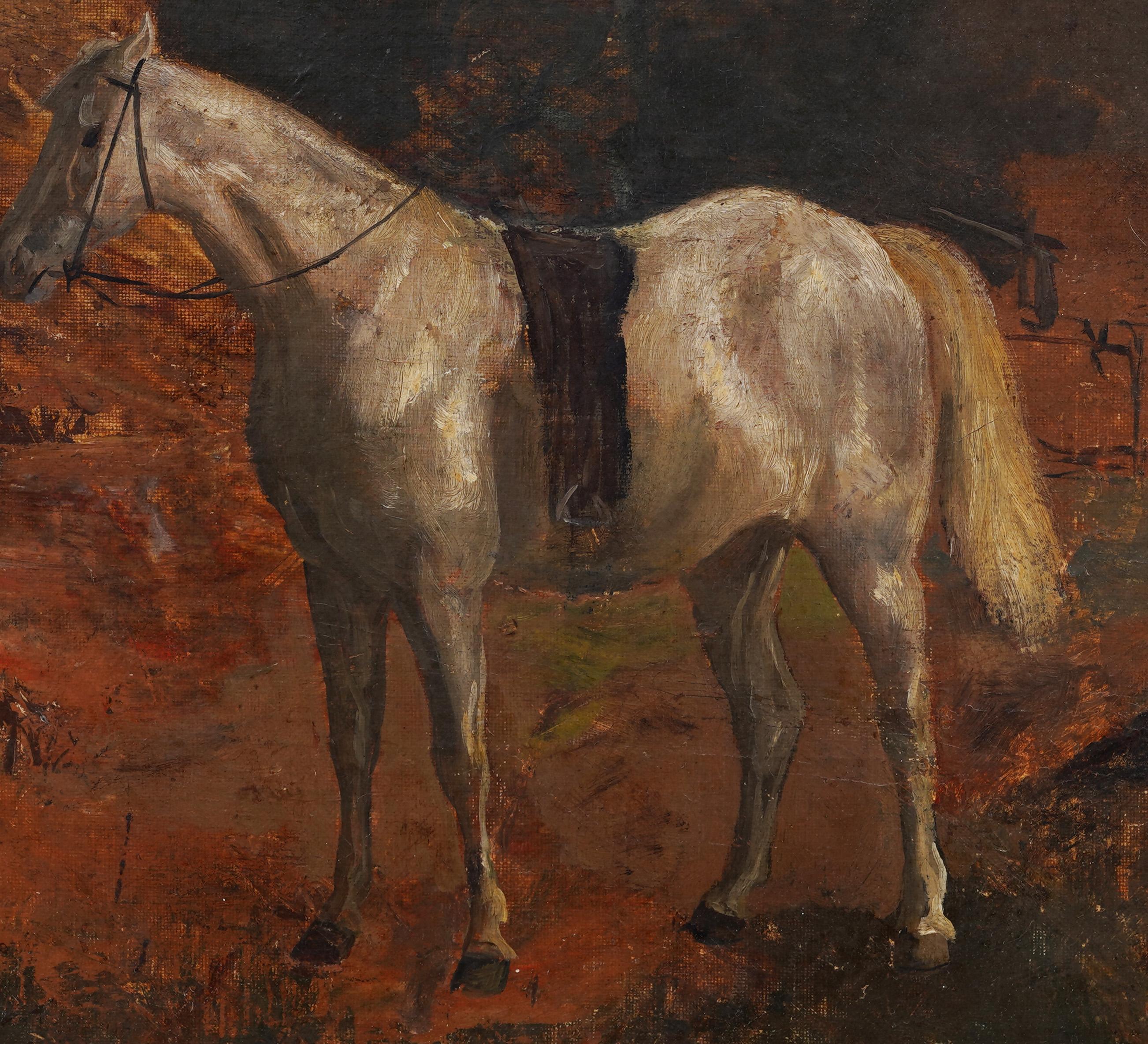 Antique American School 19th Century Horse Landscape Portrait Framed Painting 2