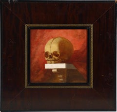  Used American School 19th Century Memento Mori Human Skull Still Life Oil