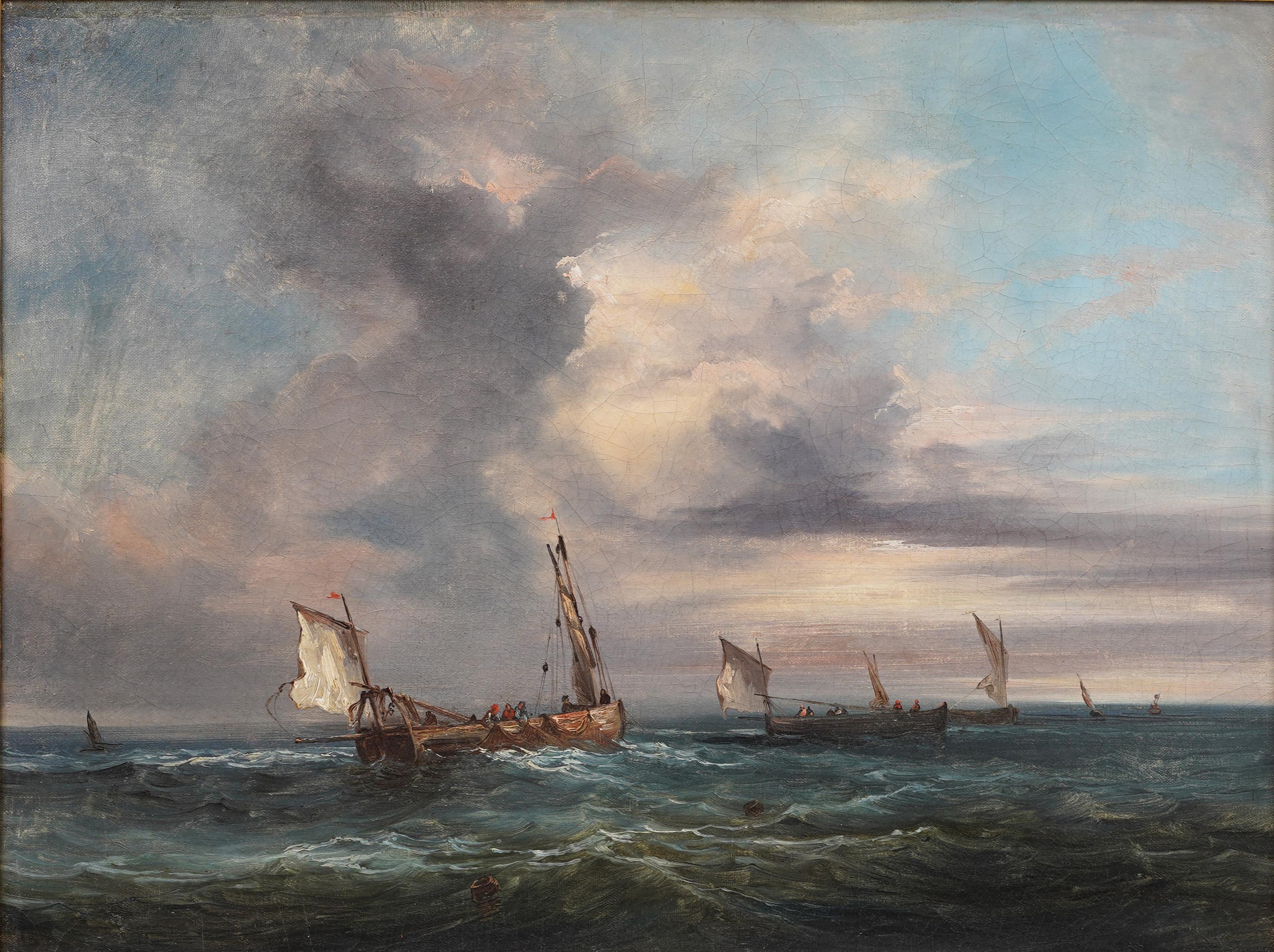 Antike nautische Meereslandschaft eines Segelbootes, Ölgemälde der amerikanischen Schule des 19. Jahrhunderts (Hudson River School), Painting, von Unknown
