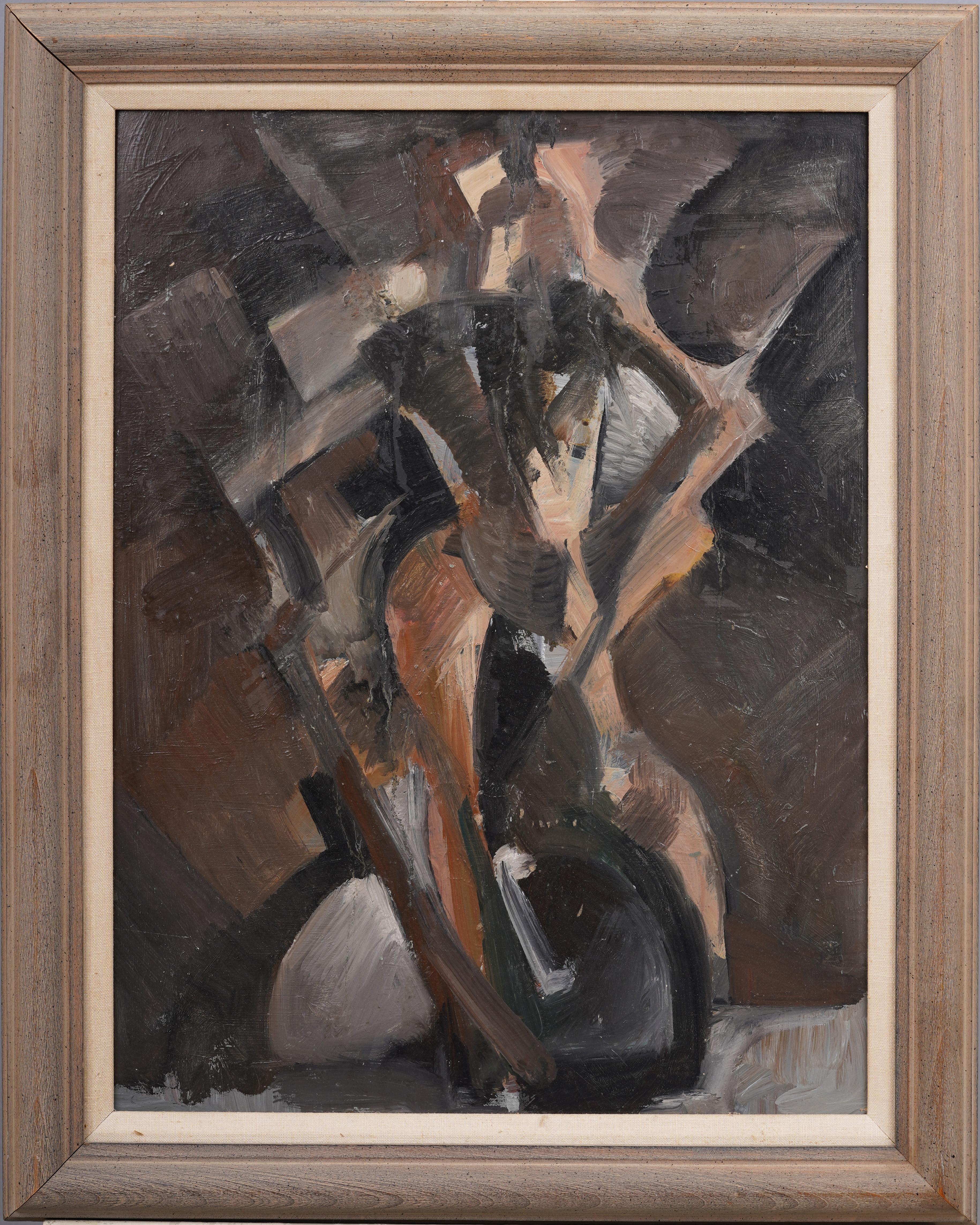 Unknown Still-Life Painting - Antique American School Abstract Cubist Flower Still Life Modernist Oil Painting