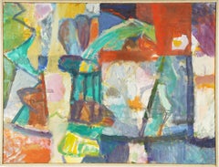 Antique American School Abstract Expressionist Framed Large Oil Painting