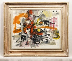 Ancienne huile d'expressionnisme abstrait de l'école américaine encadrée Original Mid Century Antiques