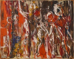 Antique American School Abstract Expressionist Signed Original Oil Painting