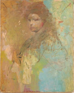 Antique American School Abstract Young Woman Portrait Original Oil Painting