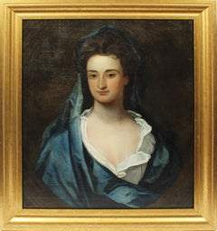 Antique American School Classical Beautiful Young Woman Portrait Oil Painting