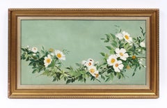 Antique American School Classical Flower Still Life Original Large Oil Painting