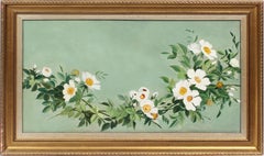 Antique American School Classical Flower Still Life Original Large Oil Painting