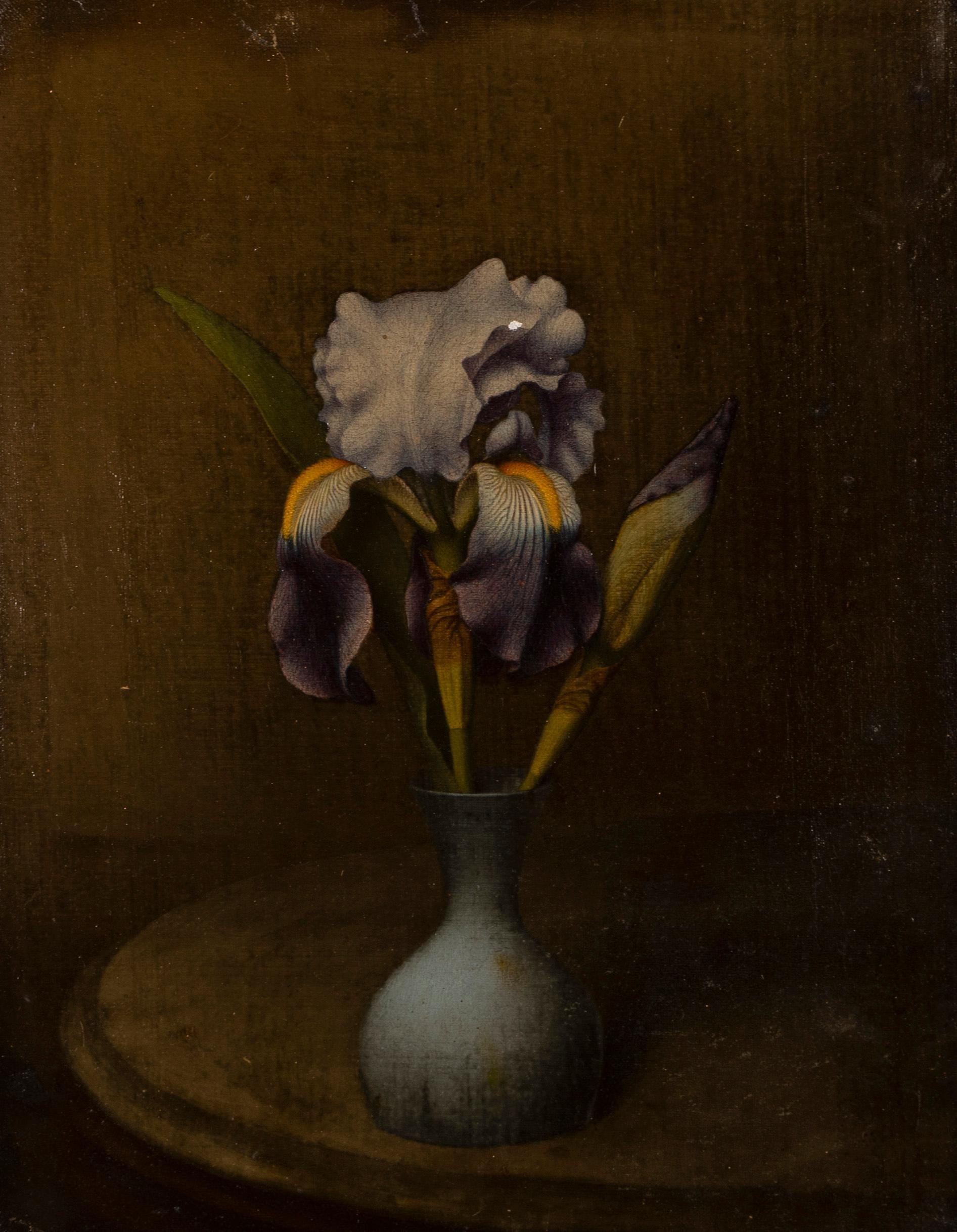Nature morte à l'huile encadrée de fleurs réalistes classiques de l'école américaine antique - Noir Still-Life Painting par Unknown