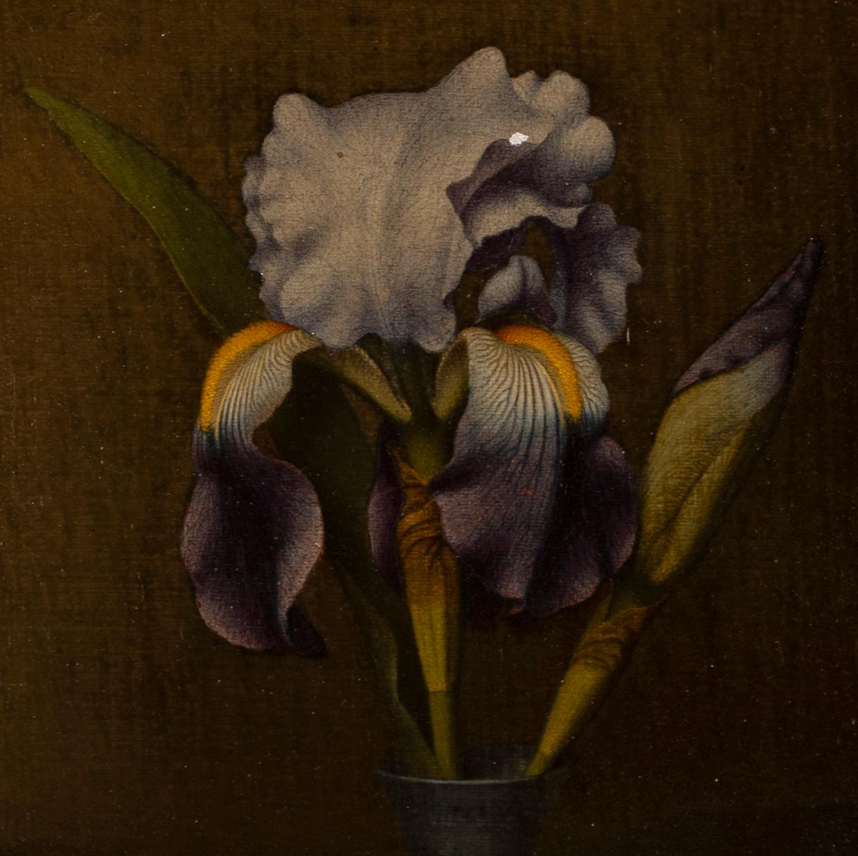 Antique American still life floral oil painting.  Oil on board, circa 1900.  Unigned.  Encadré.  Image size, 11
