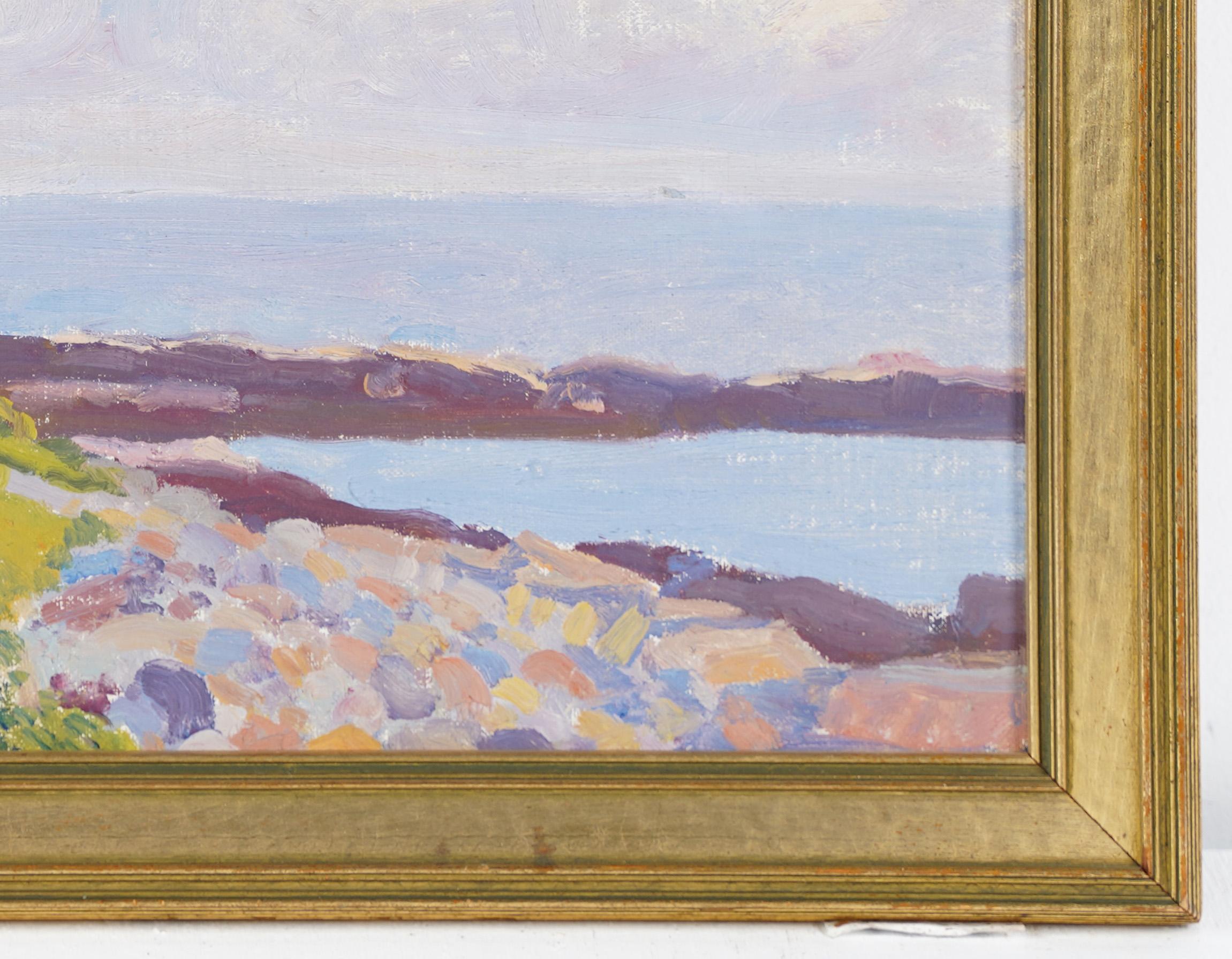 Antique American School Coastal Impressionist Summer Lake Landscape Oil Painting 2
