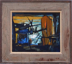 Antique American School Cubist Signed  Framed Abstract Oil Painting