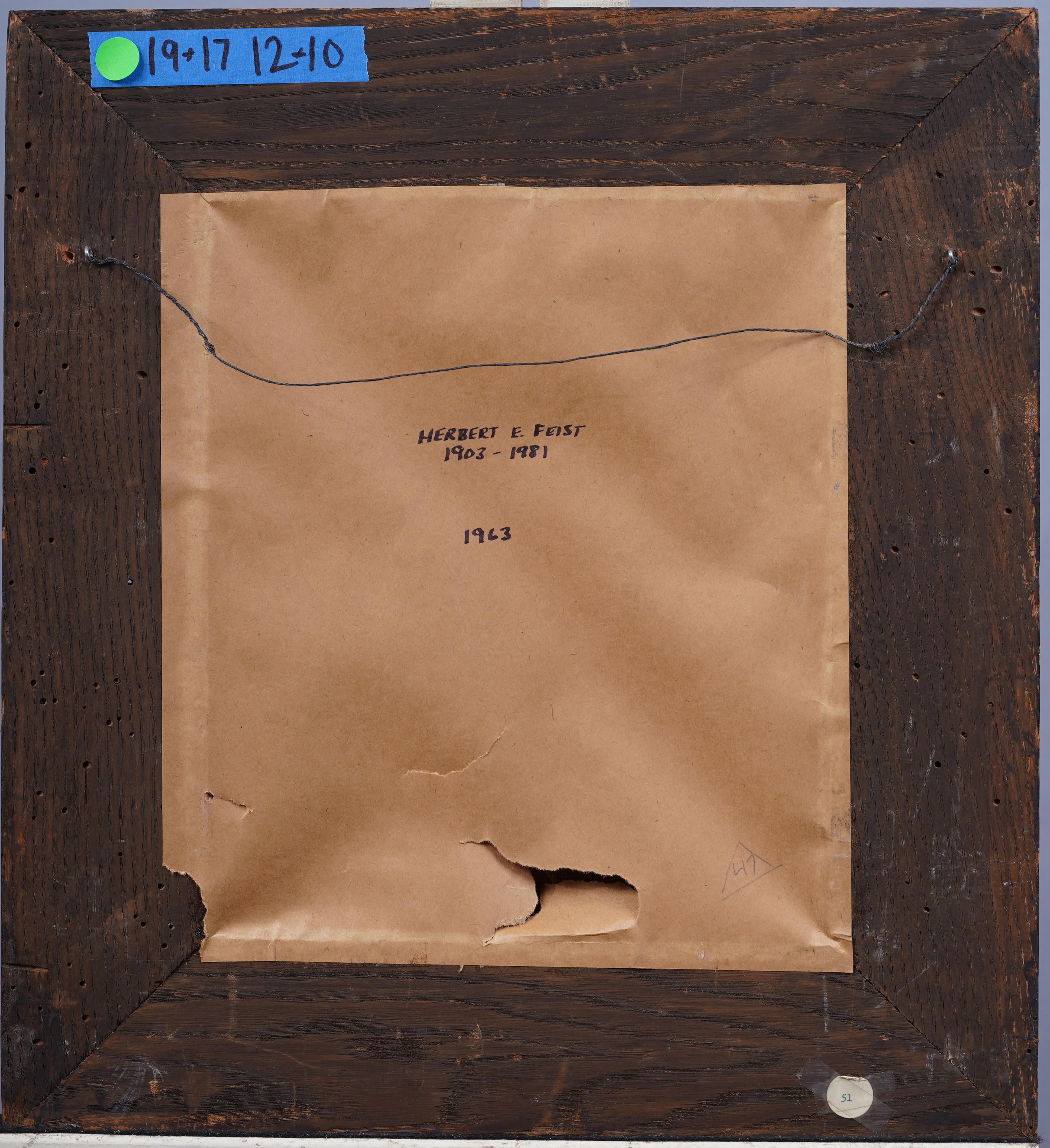 Antiguo Cubista de la Escuela Americana Firmado  Pintura al óleo abstracta enmarcada en venta 3