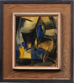 Antiguo Cubista de la Escuela Americana Firmado  Pintura al óleo abstracta enmarcada