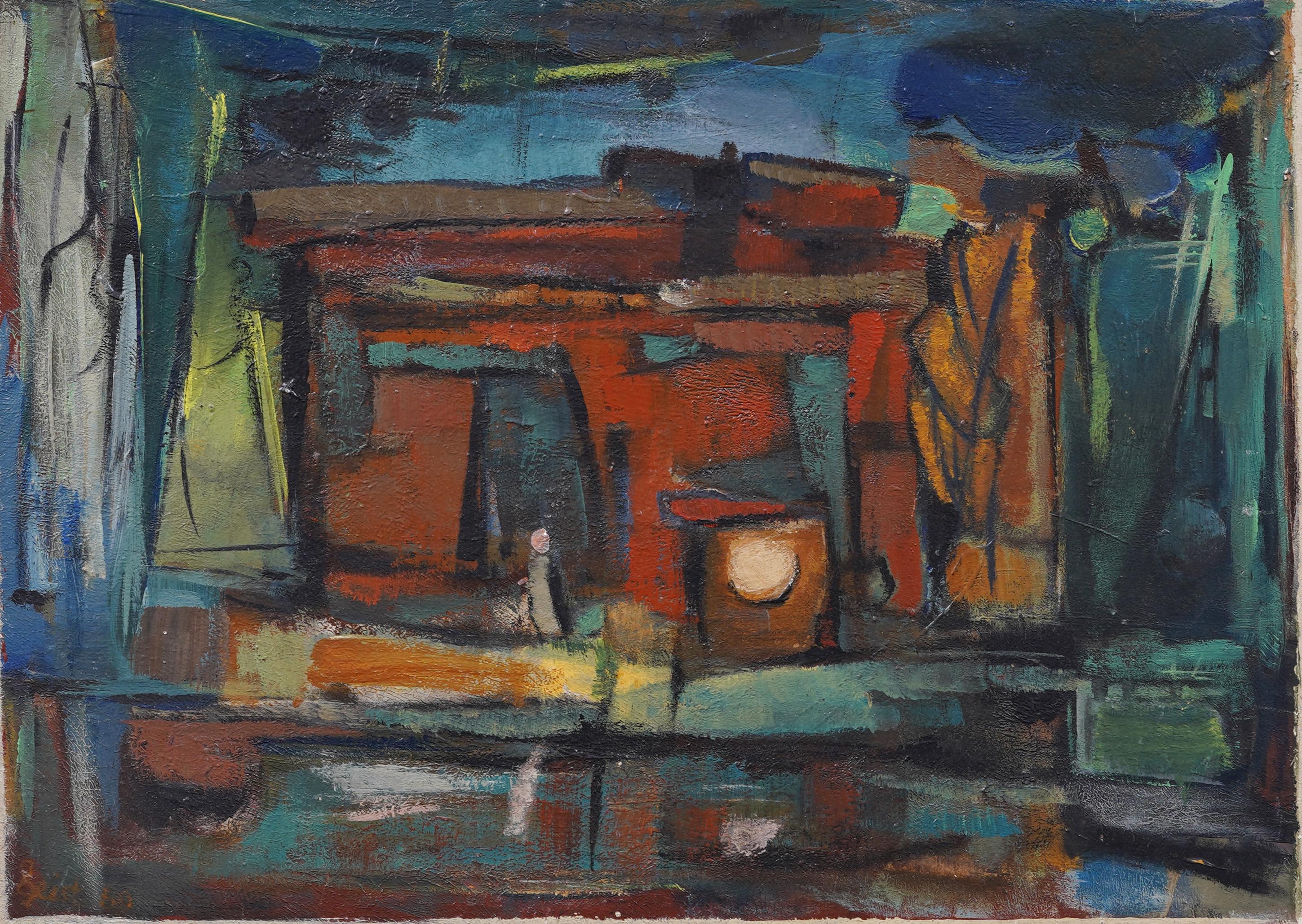 Antico dipinto ad olio astratto di scuola americana cubista firmato, raro e precoce, incorniciato - Painting Cubismo di Unknown
