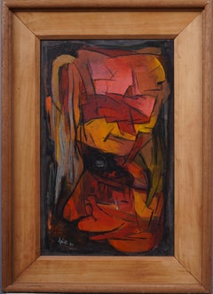 Antique American School Cubist Signed Rare Early Framed Abstract Oil Painting