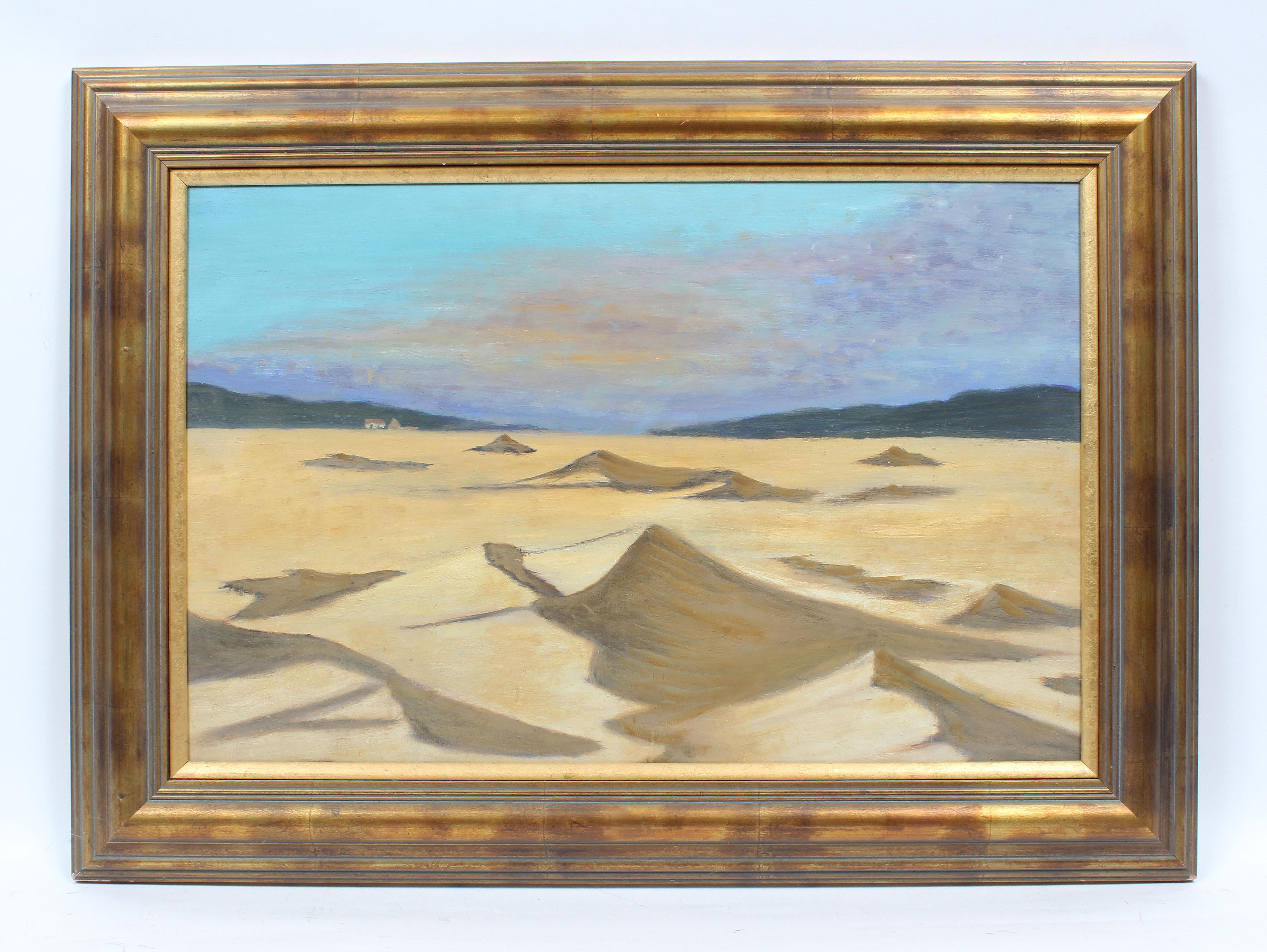 Antique American School Desert Beach Dune Western American Original Oil Painting - Brown Landscape Painting by Unknown