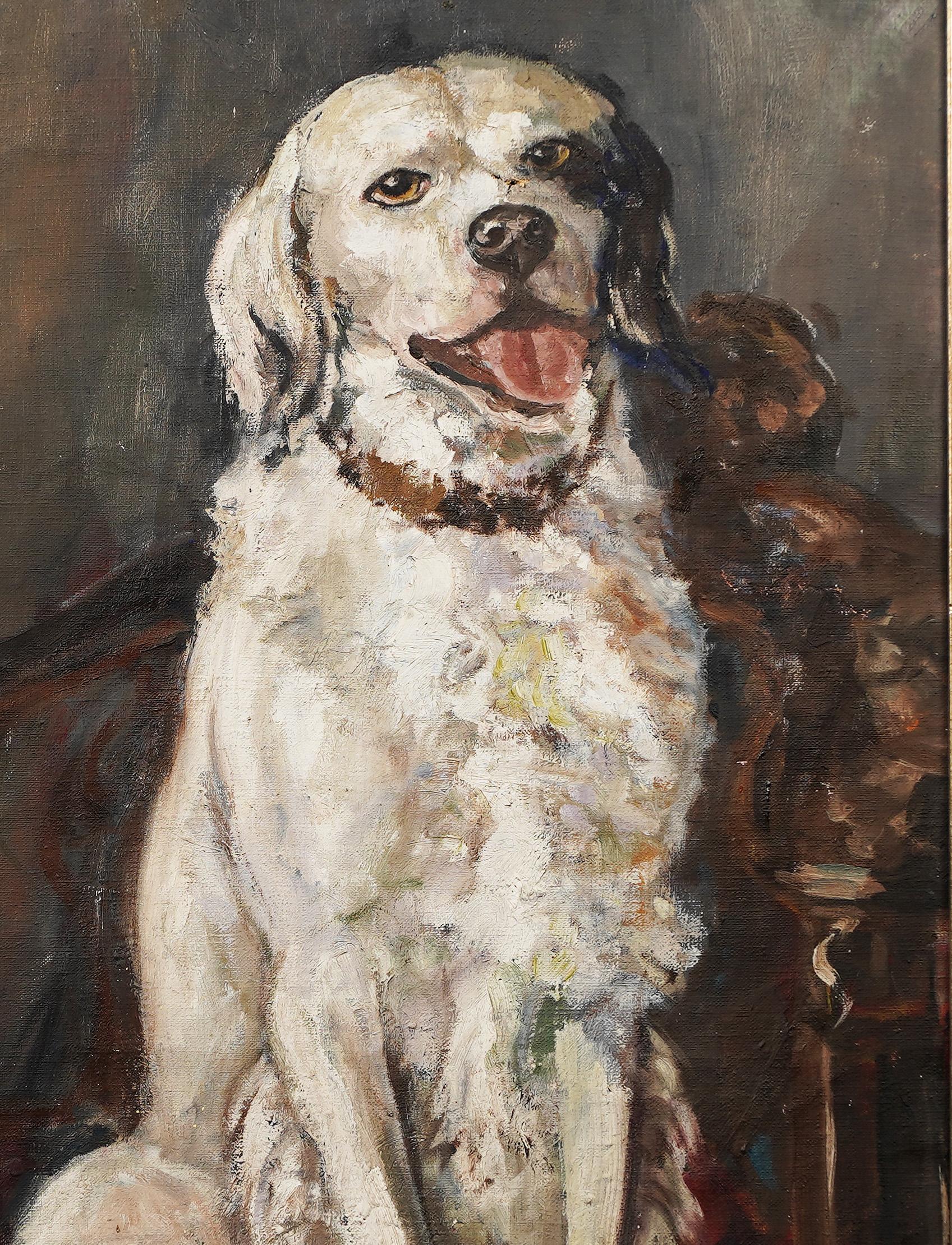 Antico ritratto di cane della scuola americana, dipinto ad olio con cornice originale di animale regale 1
