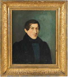  Antique American School Early 1837 Regal Young Male Portrait Oil Painting