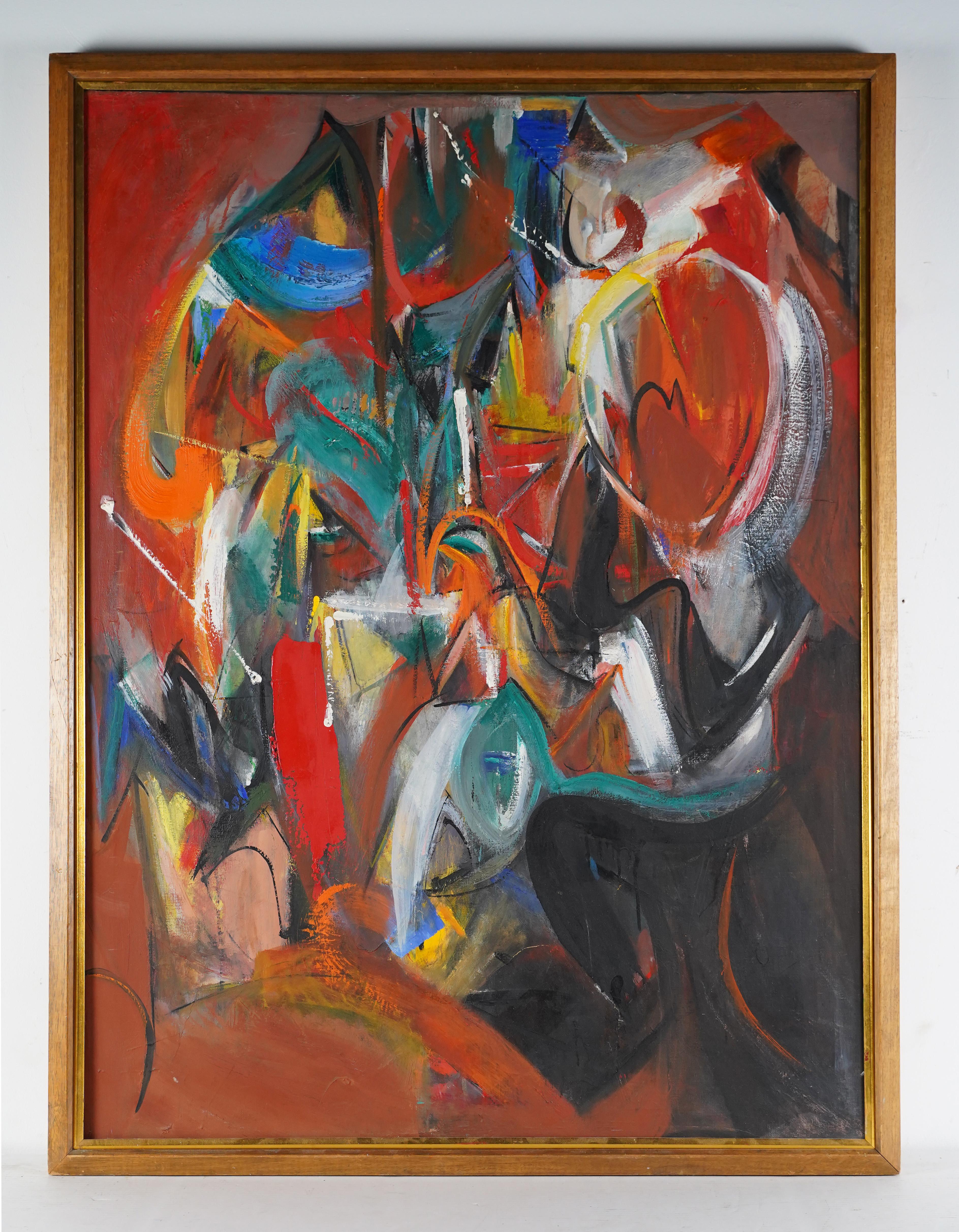 Antico dipinto a olio firmato da un'artista femminile di scuola americana, espressionista astratto - Painting Espressionismo astratto di Unknown