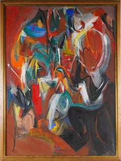 Ancienne peinture à l'huile de l'artiste expressionniste abstraite américaine de l'école, signée, représentant une femme