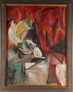 Antique American School Female Artist Abstract Expressionist Signed Oil Painting