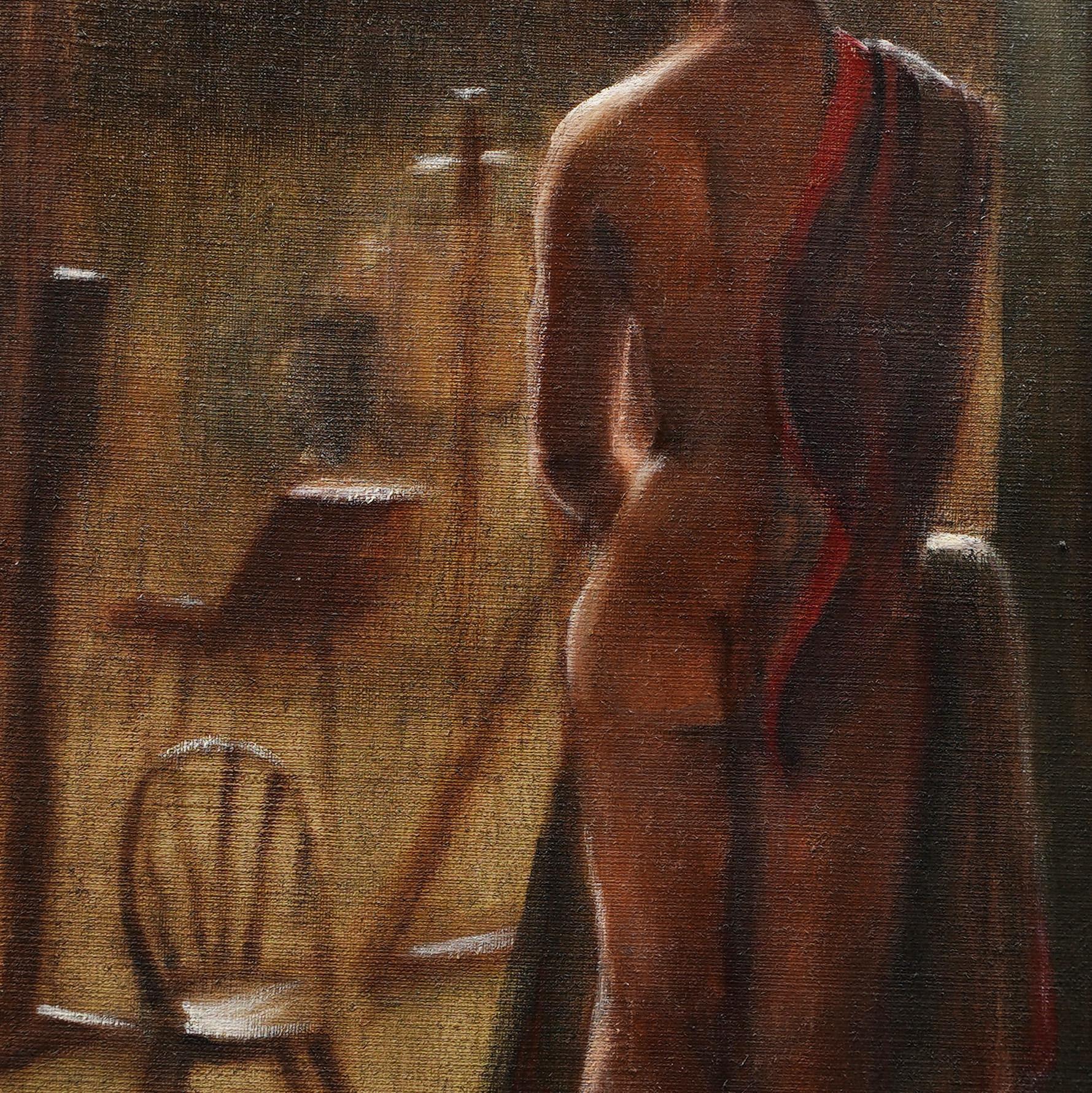  Antike amerikanische Schule gerahmt Künstler Studio nackte Frau Porträt Ölgemälde (Braun), Nude Painting, von Unknown