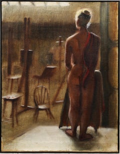  Retro American School Framed Artist Studio Nude Woman Portrait Oil Painting