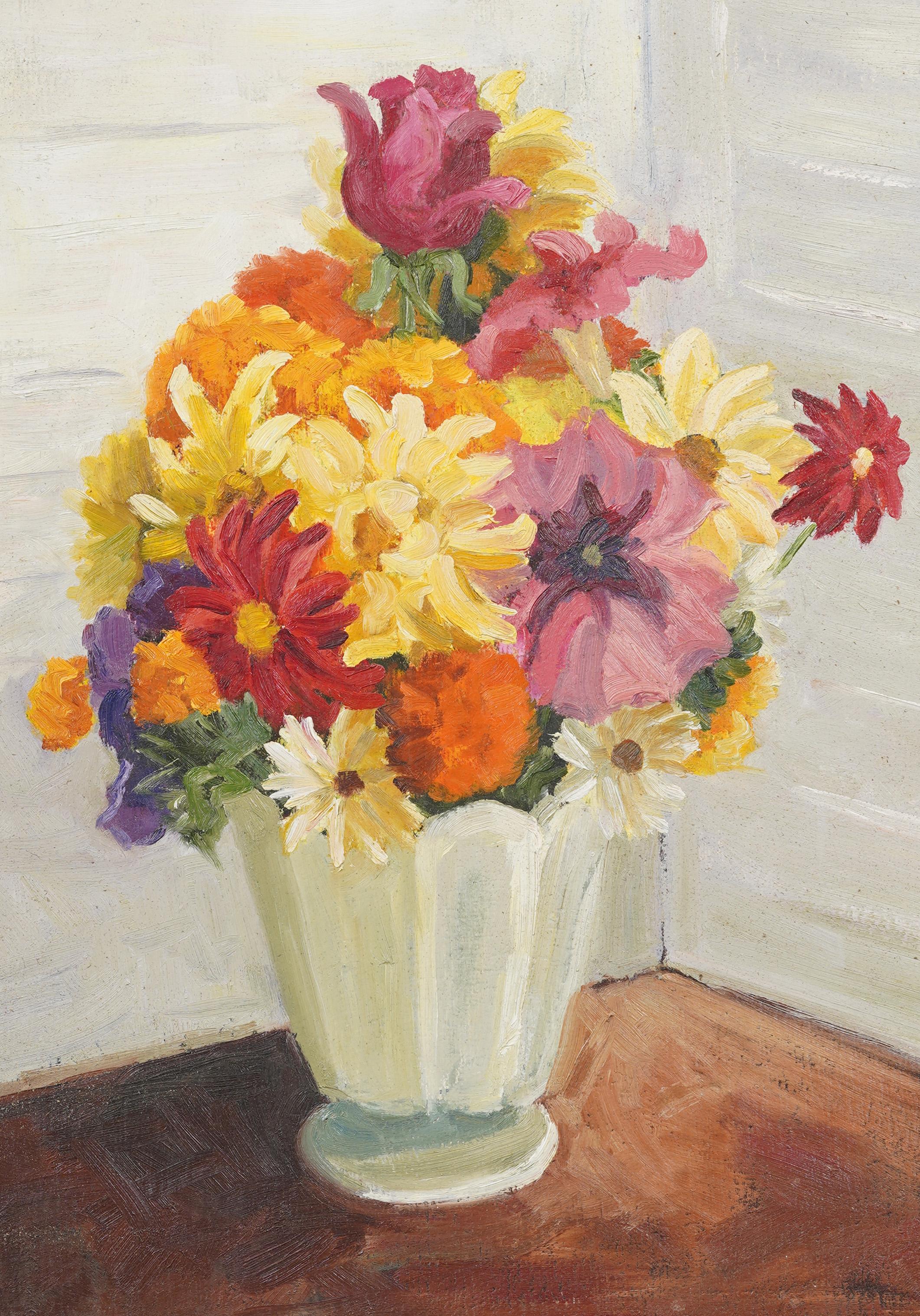 Antique American School Framed Impressionist Flower Still Life Oil Painting For Sale 2