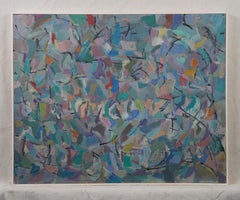 Pittura ad olio antica di scuola americana con cornice, moderna espressionista astratta di NYC