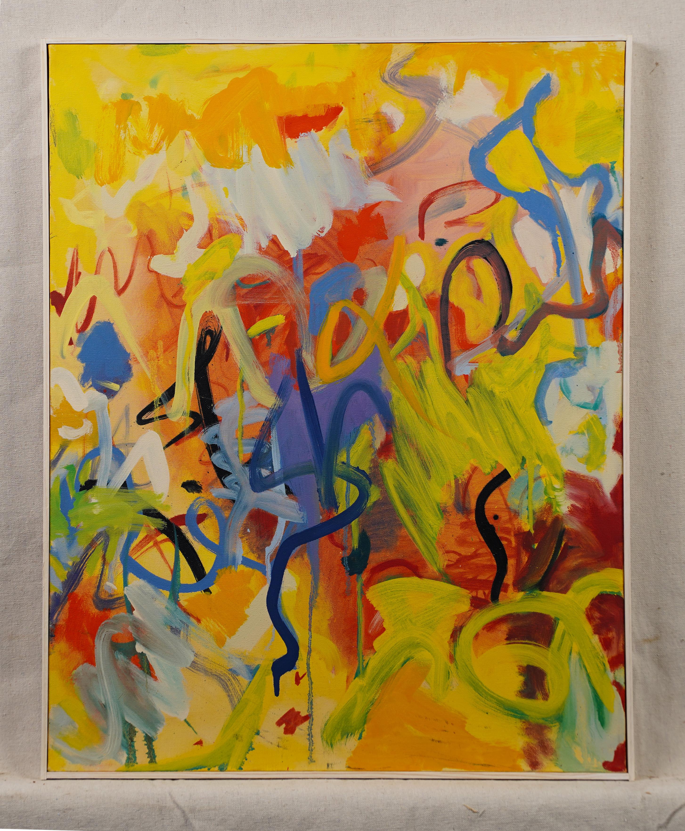 École américaine d'antiquités  Peinture à l'huile expressionniste abstraite moderne encadrée - Moderne Painting par Unknown