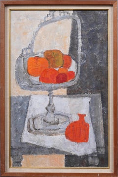 Antique American School Framed Modernist Fruit Still Life Abstract Oil Painting
