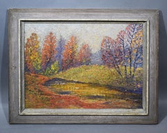 Antique American School Heavy Impasto Fall Landscape Original Fauve Oil Painting