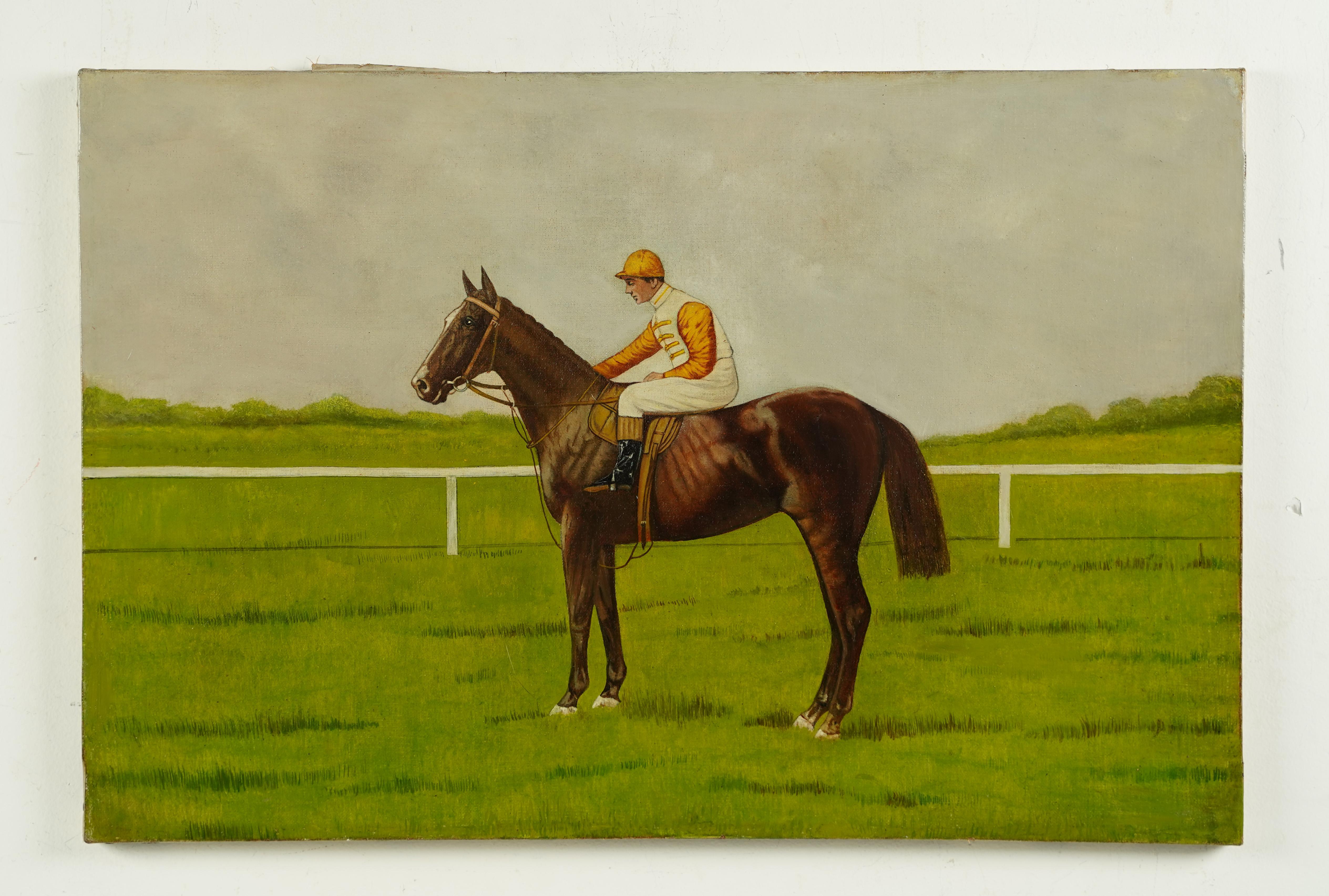 Antique American School Horse Race Portrait Equine Landscape Oil Painting 1